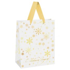 Пакет подарочный 33*42*12см MESHU "Gold snowflake", фольга, матовая ламинация MS_66242