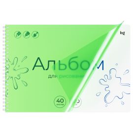 Альбом для рисования 40л., А4, на гребне BG "Однотонный. Зеленый", пластиковая обложка, 120г/м2 АР4гр40_пл 06073