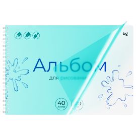 Альбом для рисования 40л., А4, на гребне BG "Однотонный. Голубой", пластиковая обложка, 120г/м2 АР4гр40_пл 06076