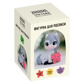 Набор для росписи фигурки из гипса ТРИ СОВЫ "Лошадка с цветами", высота фигурки 7 см, с красками и кистью, картонная коробка НР_06718
