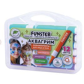 Аквагрим аквамаркеры для лица и тела 12 цветов, FUNSTER (ФАНСТЕР), пластиковый кейс, 152609 152609