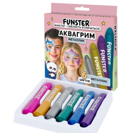 Аквагрим для лица и тела 6 цветов МЕТАЛЛИК, FUNSTER, легко смываются, 192574 192574