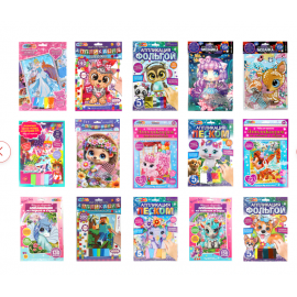 Аппликация АССОРТИ 15 видов, 17х23см, перья, эва, фольга, мозаика, на картоне, МУЛЬТИ АРТ, 5933 665727