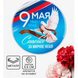 Значок закатной на День Победы «9 Мая. Спасибо за мирное небо», d=5.6 см 9389129