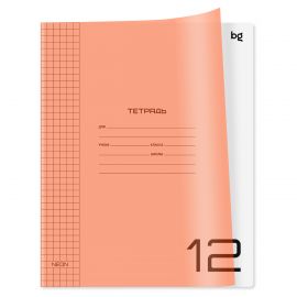 Тетрадь 12л., клетка BG "UniTone. Neon", пластиковая обложка, неон оранжевый Т5ск12_пл 08895