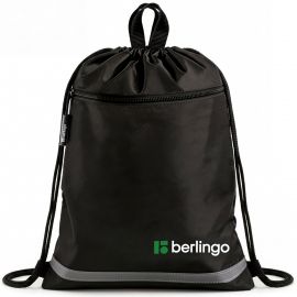 Мешок для обуви 1 отделение Berlingo "Basic black", 360*460 мм, светоотражающая лента, карман на молнии, полиэстер, черный BR-MS-040603