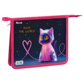 Папка для тетрадей 1 отделение, А5, Först  "The Star Cat" (Звездный кот), пластик, на молнии ПП-06Л10003