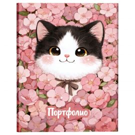 Папка-портфолио 7БЦ А4 BG, на 4 кольцах, для школьницы "Котёнок в цветах", 20 файлов ПФ_72384