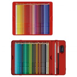 Карандаши цветные Faber-Castell "Grip", 48цв., трехгран., заточ.+ч/г кар. Grip+точилка+кисть, метал. коробка 112448
