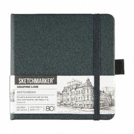 Блокнот для зарисовок Sketchmarker 140г/кв.м 12*12см 80л твердая обложка Графитовый 24754002SM