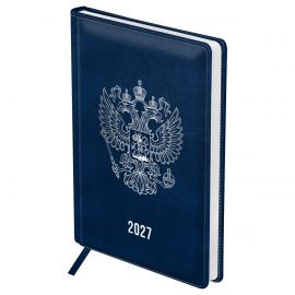 Ежедневник датированный 2027г., А4, 176л., твердый переплет, кожзам, BG "Орел", синий DdА4_68195