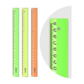 Линейка 30см СТАММ, пластиковая, прозрачная, неоновые цвета, ассорти ЛН32