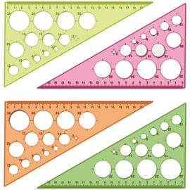 Треугольник 30°, 19см СТАММ, пластиковый, с окружностями, прозрачный, неоновые цвета, ассорти ТК11