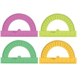 Транспортир 8см, 180° СТАММ, пластиковый, прозрачный, неоновые цвета, ассорти ТР01