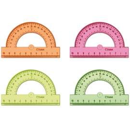 Транспортир 10см, 180° СТАММ, пластиковый, отливная шкала, прозрачный, неоновые цвета, ассорти ТР21