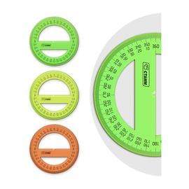 Транспортир 10см, 360° СТАММ, пластиковый, прозрачный, неоновые цвета, ассорти ТР41