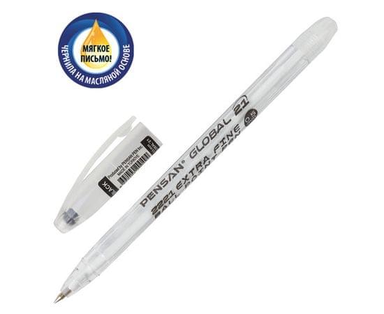 Ручка шариковая масляная PENSAN Global-21, ЧЕРНАЯ, корпус прозрачный, узел 0,5мм, линия 0,3мм, 2221 140655
