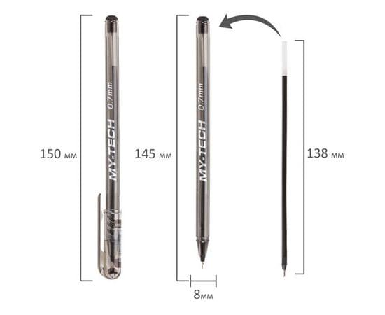 Ручка шариковая масляная PENSAN My-Tech, ЧЕРНАЯ, игольчатый узел 0,7мм, линия 0,35мм, 2240/25 143383