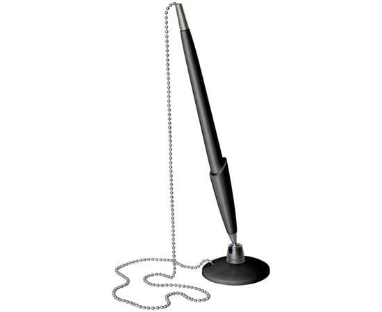 Ручка шариковая настольная OfficeSpace синяя, 0,7мм, черный корпус, металлическая цепочка TB_10487