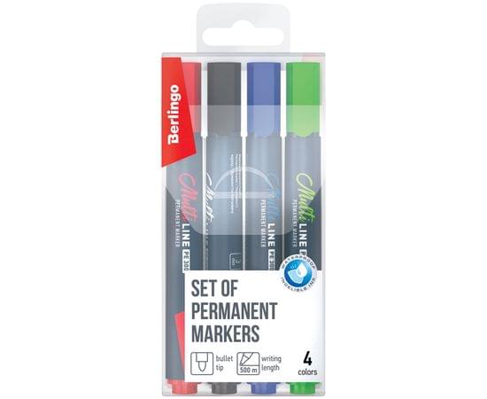 Набор перманентных маркеров Berlingo "MultiLine PE300" 04цв., пулевидный, 3,0мм BMc_36409