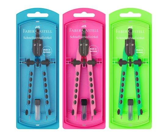 Циркуль Faber-Castell "Factory Neon", + грифели, пластиковый футляр, цвет ассорти 174335