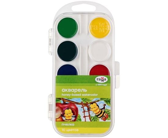 Акварель Гамма "Пчелка NEW", медовая, 10 цветов, без кисти, пластик. упак., европодвес 212038