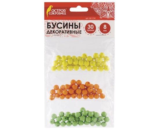Бусины для творчества ШАРИКИ, 8мм, 30г., желтые, оранжевые, зеленые, ОСТРОВ СОКРОВИЩ, 661234 661234 