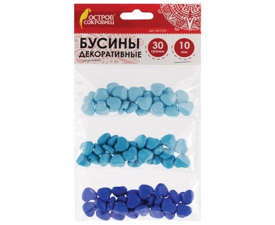 Бусины для творчества СЕРДЦЕ, 10мм, 30г., бирюз., св.голубые, голубые, ОСТРОВ СОКРОВИЩ, 661241 661241 