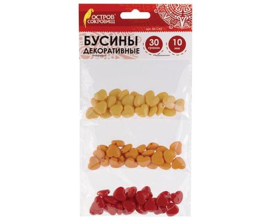 Бусины для творчества СЕРДЦЕ, 10мм, 30г., оранжевые, золотые, красные, ОСТРОВ СОКРОВИЩ, 661242 661242 