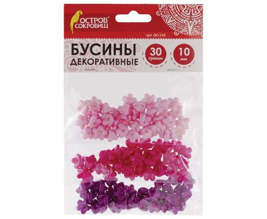 Бусины для творчества ЦВЕТЫ, 10мм, 30г., св.розовые, розовые, фиолет., ОСТРОВ СОКРОВИЩ, 661245 661245