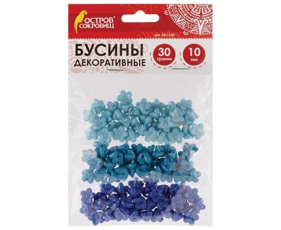 Бусины для творчества ЦВЕТЫ, 10мм, 30г., бирюзовые, св.голубые, голубые, ОСТРОВ СОКРОВИЩ, 661246 661246 