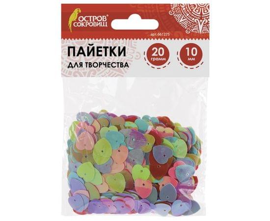 Пайетки для творчества СЕРДЦЕ, ЯРКИЕ, ЦВЕТ АССОРТИ, 5 цветов, 10мм, 20г., ОСТРОВ СОКРОВИЩ, 661275 661275 