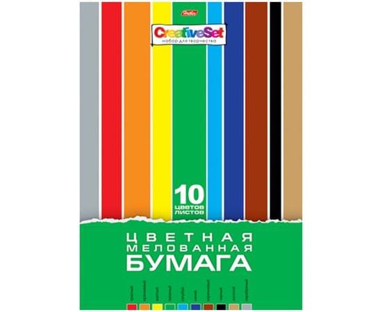 Набор бумаги цветной Мелованной 10л 10 цв. А4ф 194х280мм в папке-Creative Set 10Бц4м_05930