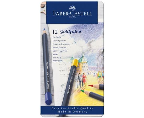 Карандаши цветные Faber-Castell "Goldfaber" 12цв., круглые, заточен., метал. коробка 114712