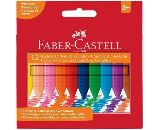 Мелки пластиковые утолщенные Faber-Castell "Grip Jumbo" 12цв., трехгранные, картон, европодвес 122540