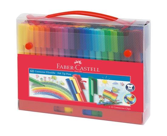 Фломастеры Faber-Castell "Connector", 60цв., смываемые, соединяемые колпачки, пластик. уп., европодвес 155560