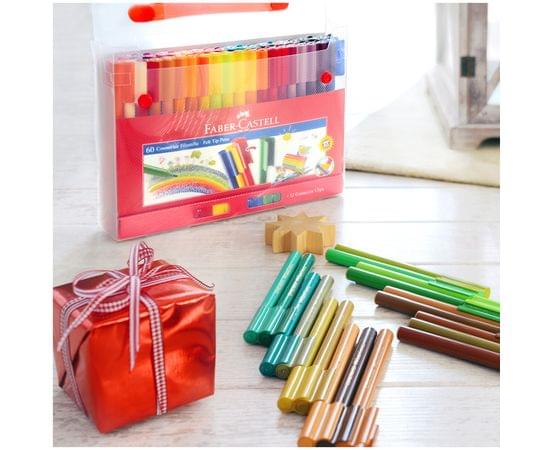 Фломастеры Faber-Castell "Connector", 60цв., смываемые, соединяемые колпачки, пластик. уп., европодвес 155560