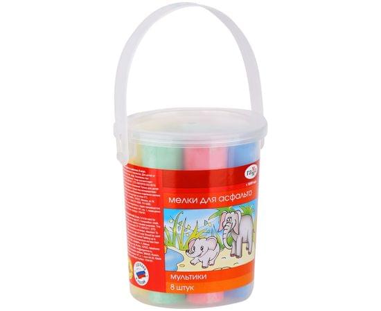 Мелки для асфальта Гамма "Мультики", цветные, 8шт., 5цв., круглые, пластиковое ведро 1704191