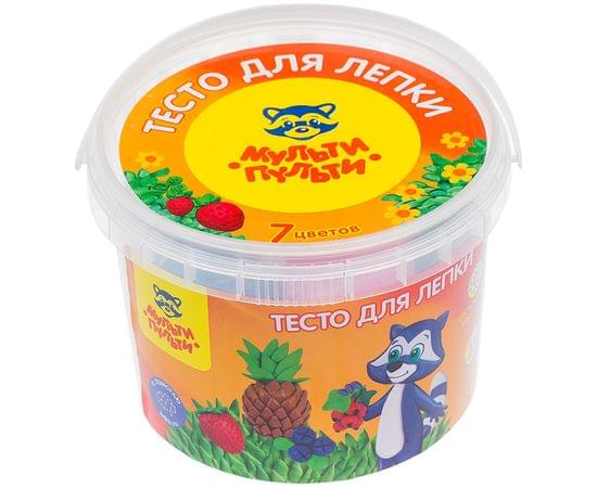 Тесто для лепки Мульти-Пульти "Енот на каникулах", 07 цветов*60г, пластиковое ведро ТЛ_12207