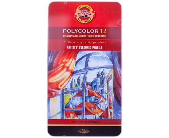 Карандаши цветные художественные Koh-I-Noor "Polycolor" 12цв., заточен., метал. пенал 3822012002PL