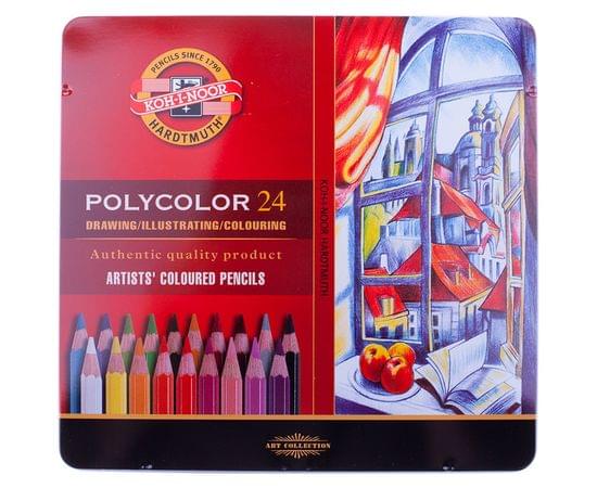 Карандаши цветные художественные Koh-I-Noor "Polycolor" 24цв., заточен., метал. пенал 3824024002PL