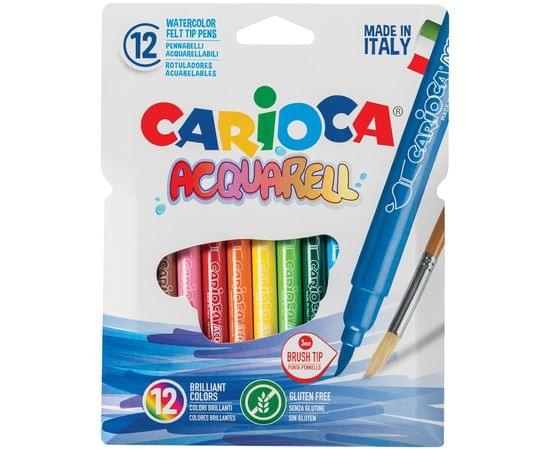 Фломастеры акварельные с кистевым пишущим узлом Carioca "Acquarell", 12цв., смываемые, картон, евро 42747