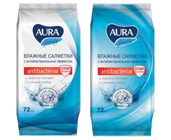 Салфетки влажные Aura "Family", 72шт., антибактериальные, для всей семьи 4607068626065