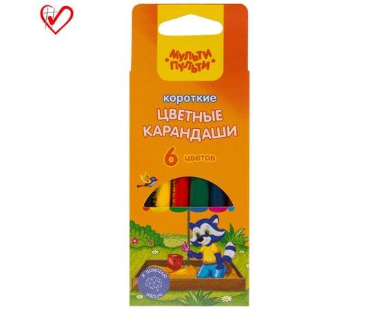 Карандаши цветные Мульти-Пульти "Приключения Енота", 06цв., короткие, заточен., картон, европодвес CP_19093