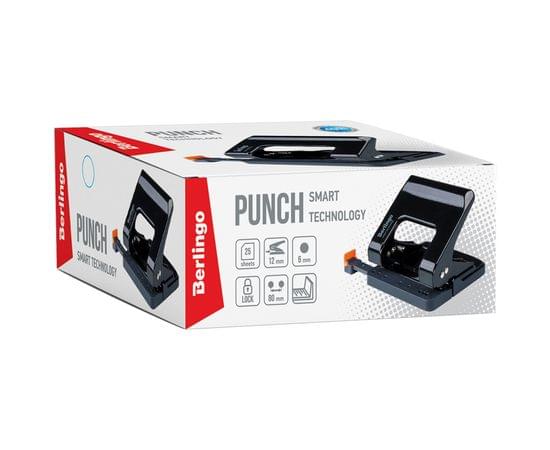 Дырокол энергосберегающий Berlingo "Smart Technology" 25л., металлический, фиксатор, линейка, черный DDm_25201