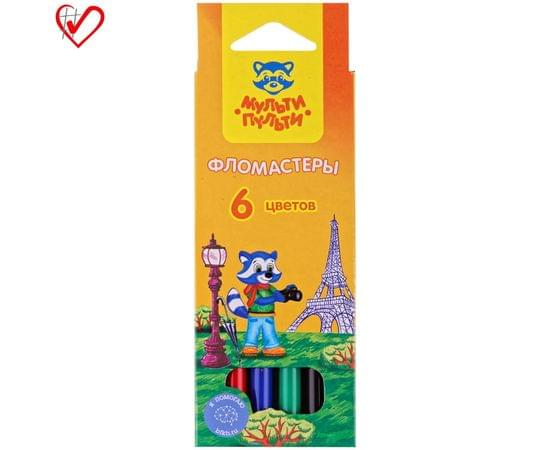 Фломастеры Мульти-Пульти "Енот во Франции", 06цв., смываемые, картон, европодвес WP_10712