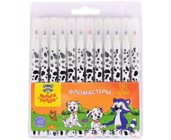 Фломастеры Мульти-Пульти "Енот и далматинцы", 12цв., смываемые, блистер WP_11622