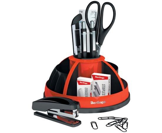 Настольный органайзер Berlingo "BR", 9 предметов, вращающийся, черный/красный MOn_09073