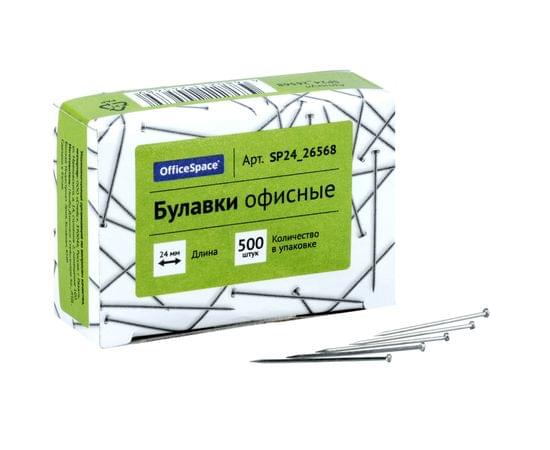 Булавки офисные OfficeSpace, 24мм, 500шт., картонная коробка SP24_26568