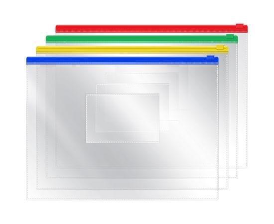 Папка-конверт на zip-молнии OfficeSpace А5, ПВХ, 120мкм, прозрачная, цветная молния, карман, ассорти ZB5_1780